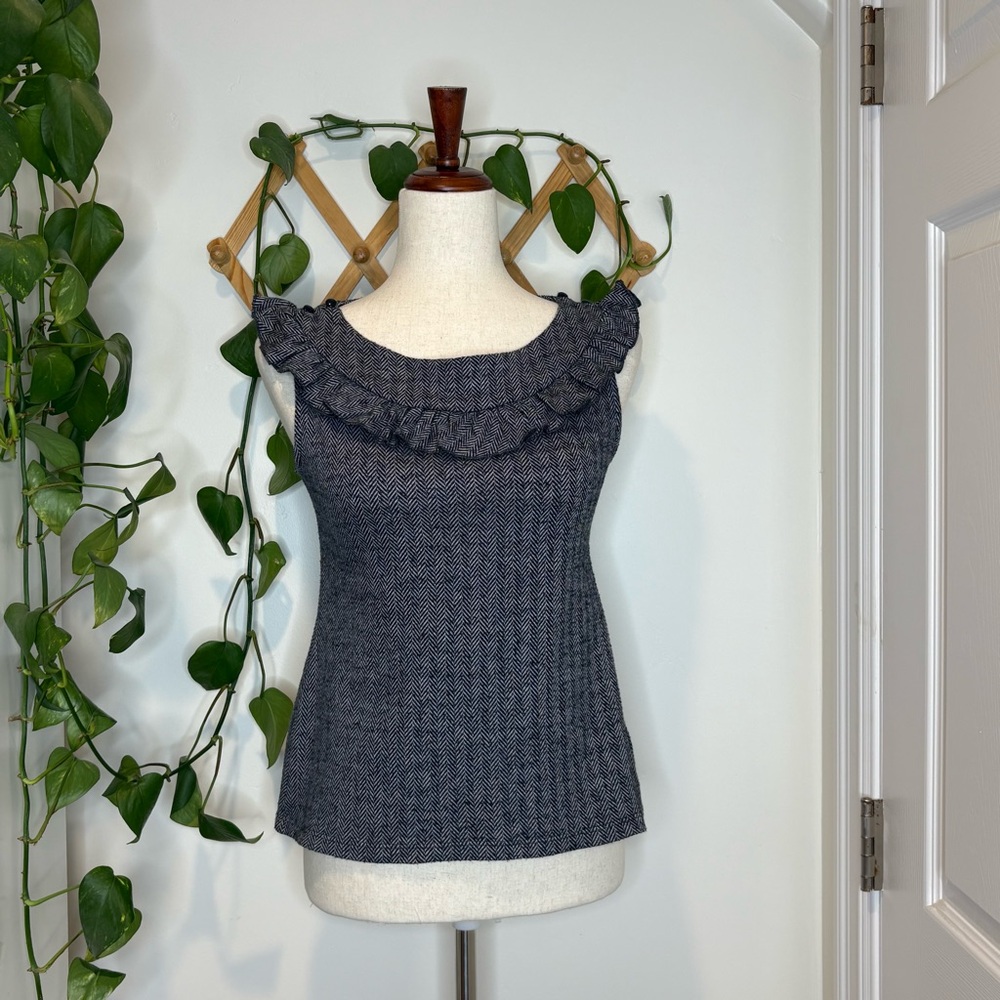 ELLA MOSS Herringbone Chevron Knit Ruffle Sleeveless Blouse